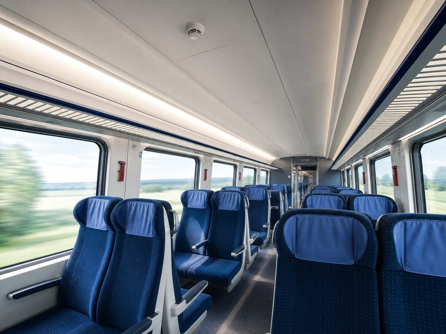 Moderner Reisezugwagen mit integriertem Rauchmelder